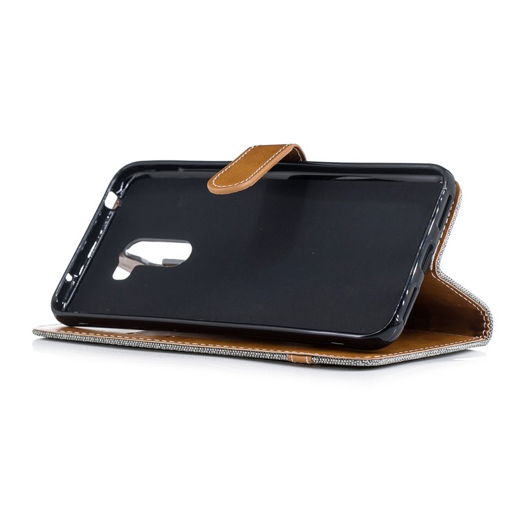 Splicing Jean Cloth PU Leather Wallet Stand Cover with Strap for Xiaomi Pocophone F1 / Poco F1 (India) - Grey-5
