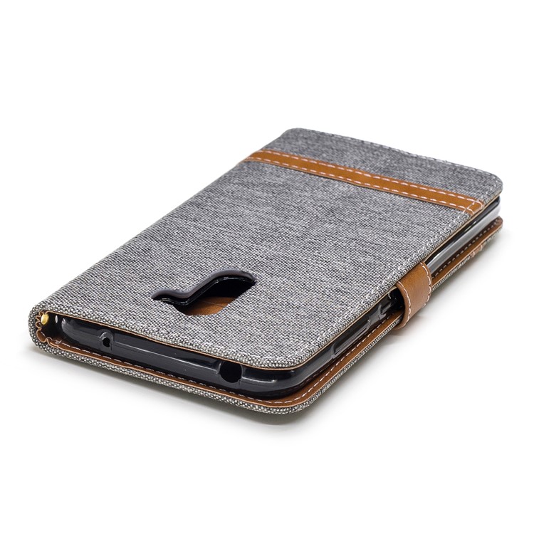 Splicing Jean Cloth PU Leather Wallet Stand Cover with Strap for Xiaomi Pocophone F1 / Poco F1 (India) - Grey-7