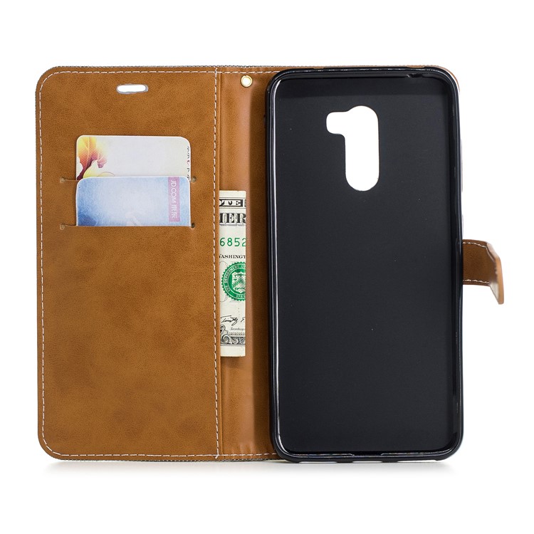 Splicing Jean Cloth PU Leather Wallet Stand Cover with Strap for Xiaomi Pocophone F1 / Poco F1 (India) - Grey-8