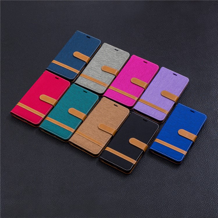 Splicing Jean Cloth PU Leather Wallet Stand Cover with Strap for Xiaomi Pocophone F1 / Poco F1 (India) - Grey-9
