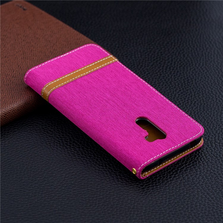 Splicing Jean Cloth PU Leather Wallet Stand Casing with Strap for Xiaomi Pocophone F1 / Poco F1 (India) - Rose-10