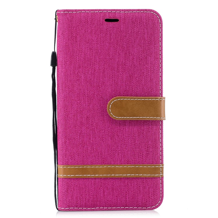 Splicing Jean Cloth PU Leather Wallet Stand Casing with Strap for Xiaomi Pocophone F1 / Poco F1 (India) - Rose-2