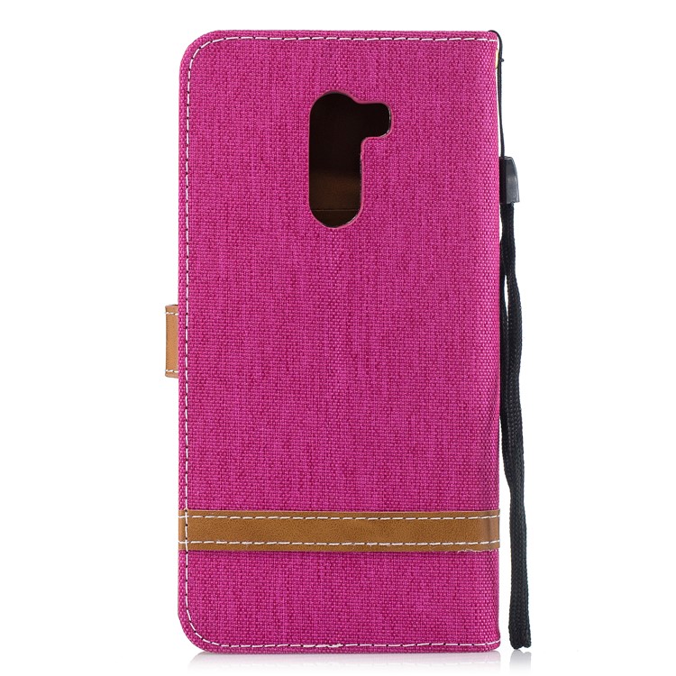 Splicing Jean Cloth PU Leather Wallet Stand Casing with Strap for Xiaomi Pocophone F1 / Poco F1 (India) - Rose-3