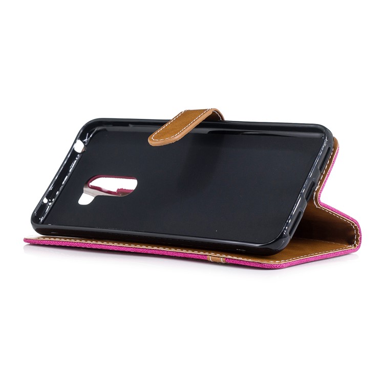 Splicing Jean Cloth PU Leather Wallet Stand Casing with Strap for Xiaomi Pocophone F1 / Poco F1 (India) - Rose-5