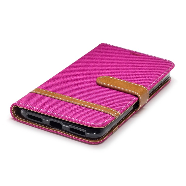 Splicing Jean Cloth PU Leather Wallet Stand Casing with Strap for Xiaomi Pocophone F1 / Poco F1 (India) - Rose-6