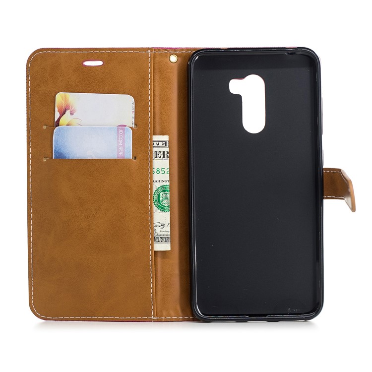 Splicing Jean Cloth PU Leather Wallet Stand Casing with Strap for Xiaomi Pocophone F1 / Poco F1 (India) - Rose-8