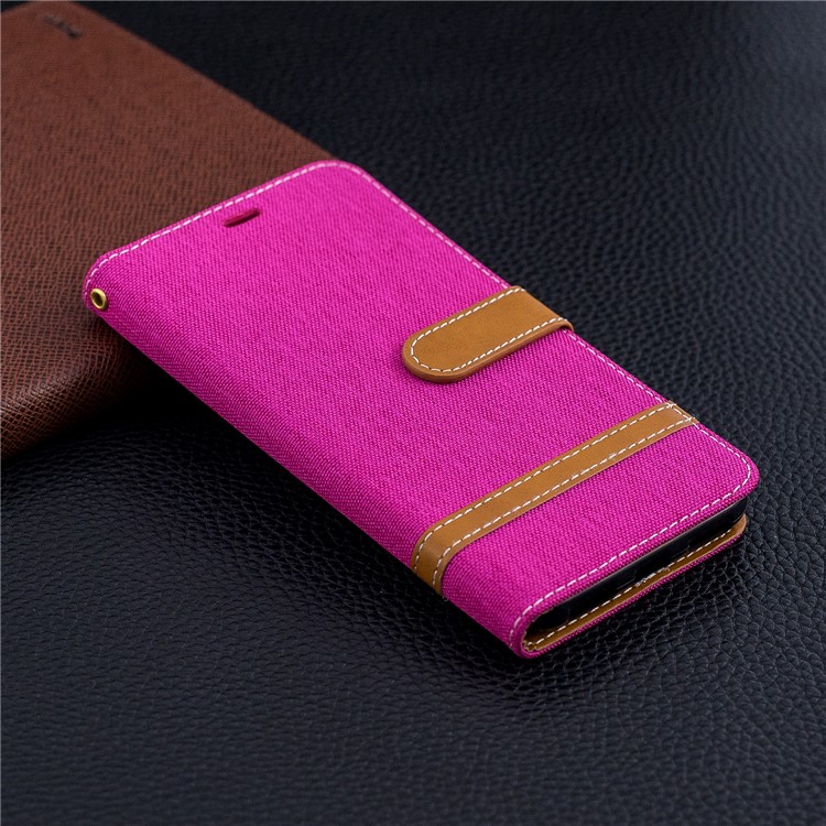 Splicing Jean Cloth PU Leather Wallet Stand Casing with Strap for Xiaomi Pocophone F1 / Poco F1 (India) - Rose-9