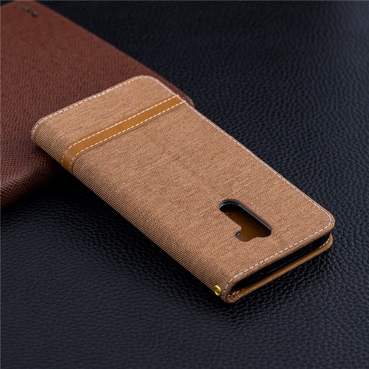 Splicing Jean Cloth PU Leather Wallet Stand Mobile Phone Case with Strap for Xiaomi Pocophone F1 / Poco F1 (India) - Khaki-10