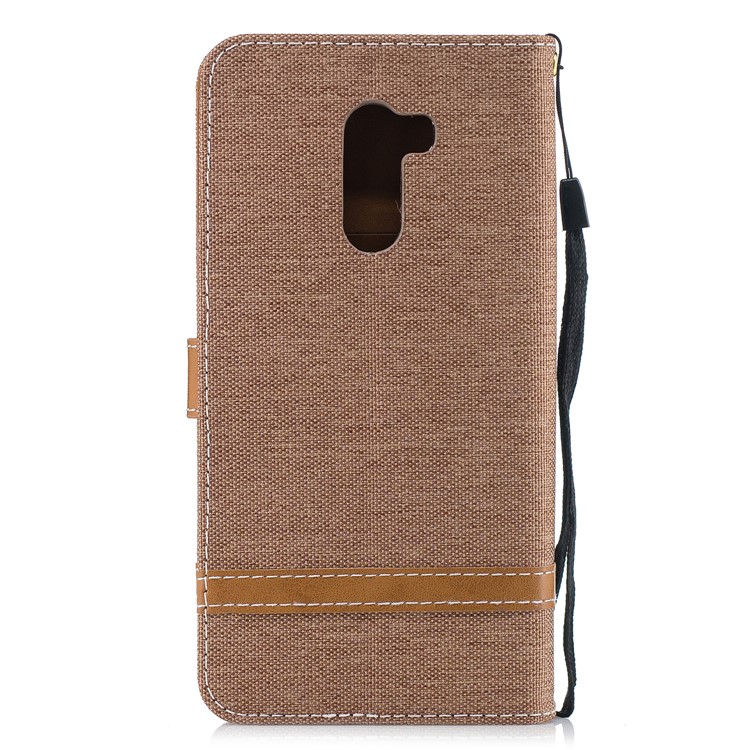Splicing Jean Cloth PU Leather Wallet Stand Mobile Phone Case with Strap for Xiaomi Pocophone F1 / Poco F1 (India) - Khaki-3