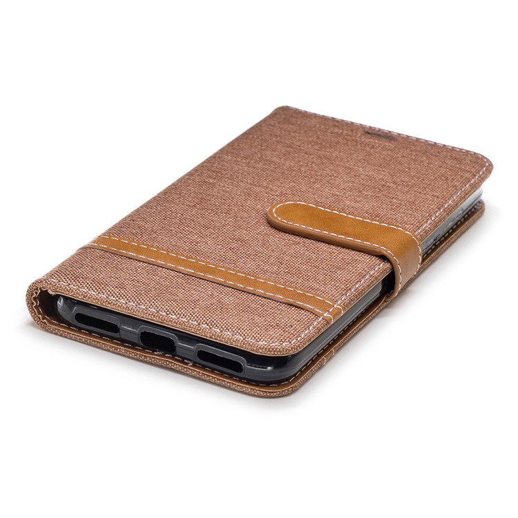 Splicing Jean Cloth PU Leather Wallet Stand Mobile Phone Case with Strap for Xiaomi Pocophone F1 / Poco F1 (India) - Khaki-6