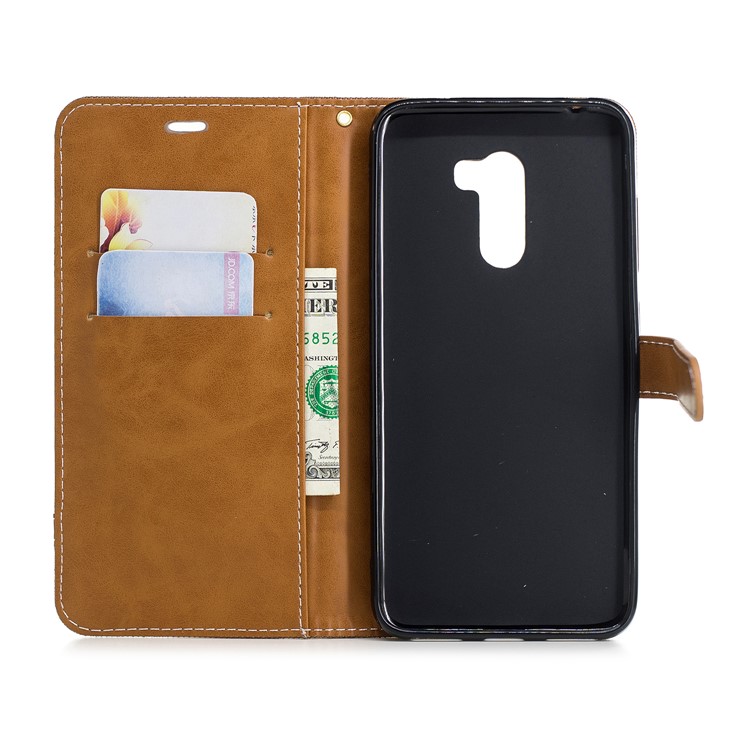 Splicing Jean Cloth PU Leather Wallet Stand Mobile Phone Case with Strap for Xiaomi Pocophone F1 / Poco F1 (India) - Khaki-8