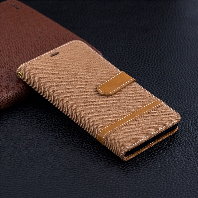 Splicing Jean Cloth PU Leather Wallet Stand Mobile Phone Case with Strap for Xiaomi Pocophone F1 / Poco F1 (India) - Khaki-9