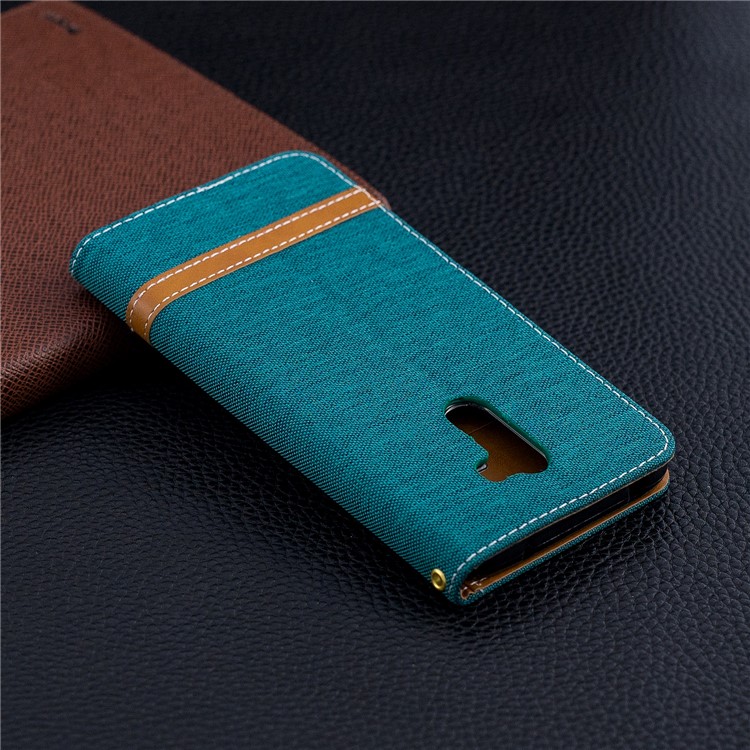 Splicing Jean Cloth PU Leather Wallet Stand Cell Phone Case with Strap for Xiaomi Pocophone F1 / Poco F1 (India) - Green-10
