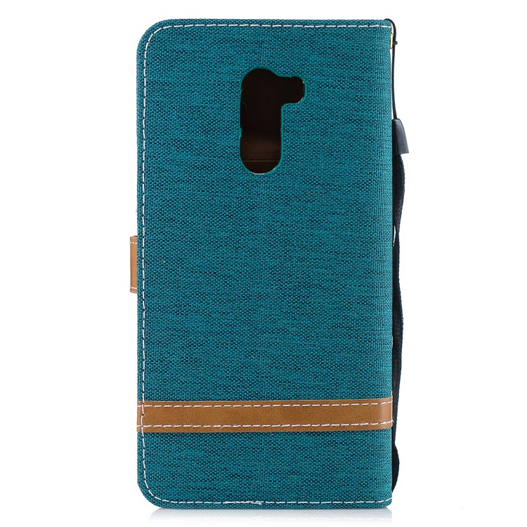 Splicing Jean Cloth PU Leather Wallet Stand Cell Phone Case with Strap for Xiaomi Pocophone F1 / Poco F1 (India) - Green-3