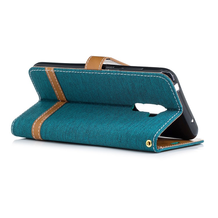 Splicing Jean Cloth PU Leather Wallet Stand Cell Phone Case with Strap for Xiaomi Pocophone F1 / Poco F1 (India) - Green-4