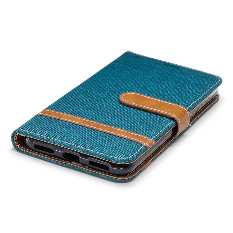 Splicing Jean Cloth PU Leather Wallet Stand Cell Phone Case with Strap for Xiaomi Pocophone F1 / Poco F1 (India) - Green-6