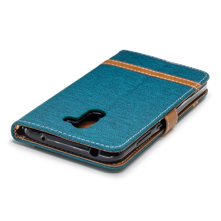Splicing Jean Cloth PU Leather Wallet Stand Cell Phone Case with Strap for Xiaomi Pocophone F1 / Poco F1 (India) - Green-7