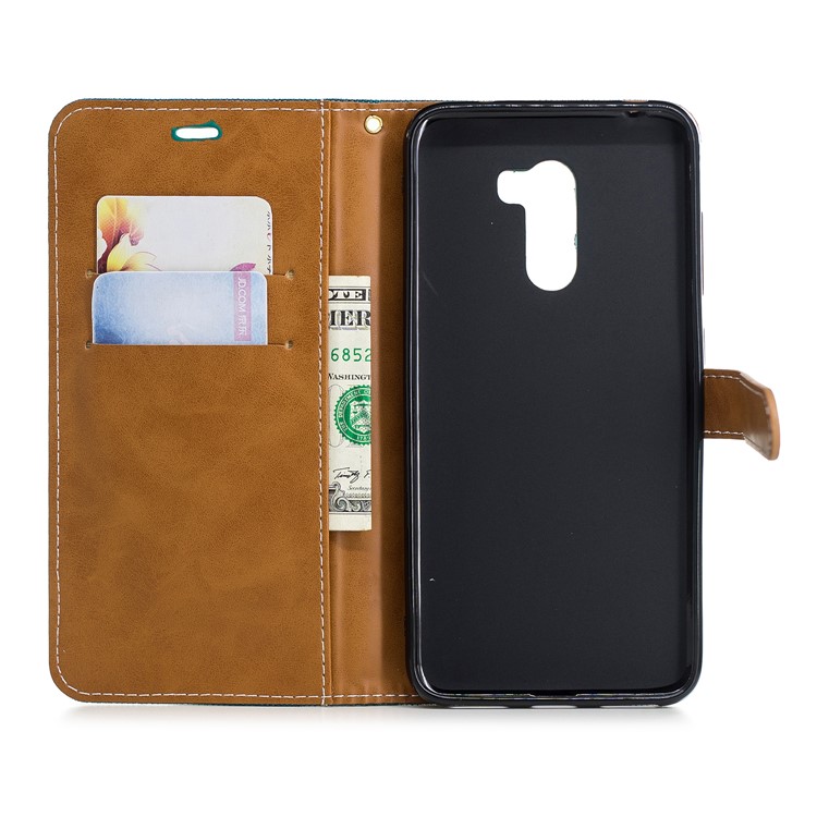 Splicing Jean Cloth PU Leather Wallet Stand Cell Phone Case with Strap for Xiaomi Pocophone F1 / Poco F1 (India) - Green-8