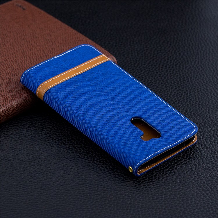 Splicing Jean Cloth PU Leather Wallet Stand Protective Case with Strap for Xiaomi Pocophone F1 / Poco F1 (India) - Baby Blue-10