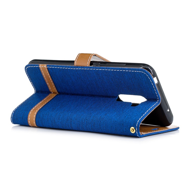 Splicing Jean Cloth PU Leather Wallet Stand Protective Case with Strap for Xiaomi Pocophone F1 / Poco F1 (India) - Baby Blue-4