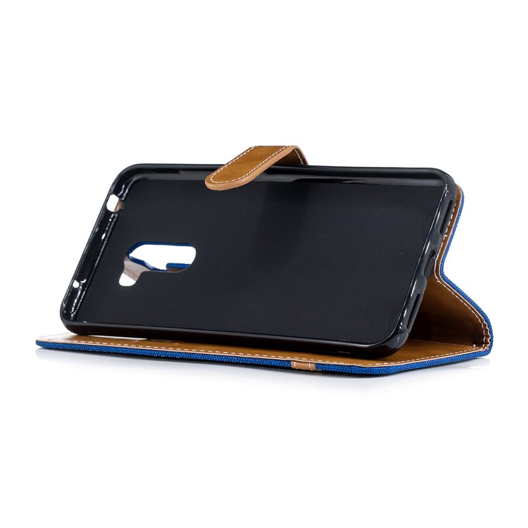Splicing Jean Cloth PU Leather Wallet Stand Protective Case with Strap for Xiaomi Pocophone F1 / Poco F1 (India) - Baby Blue-5