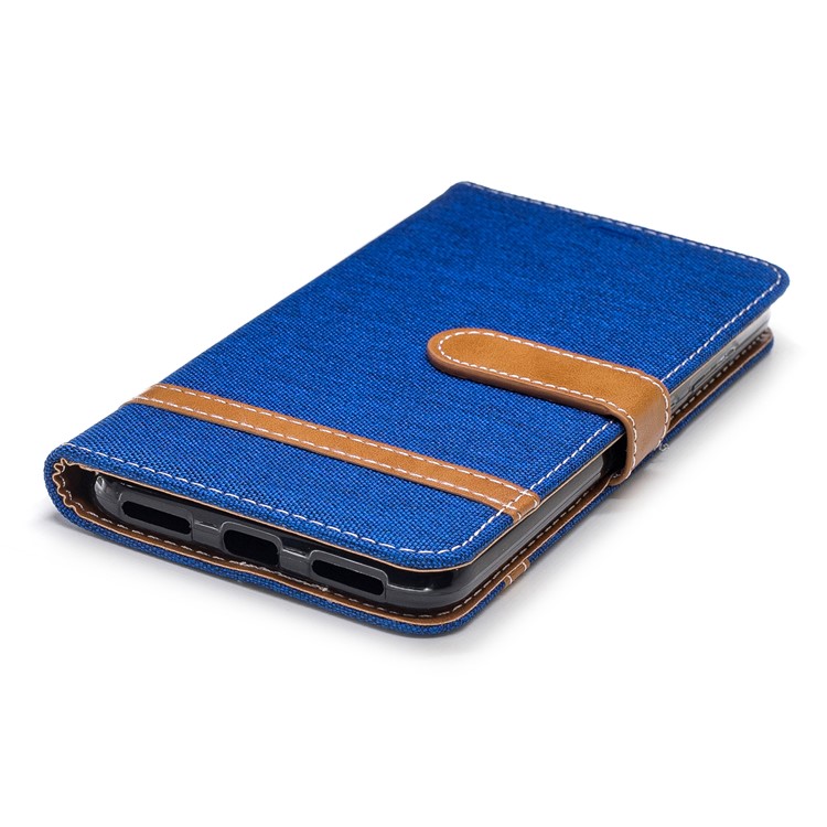 Splicing Jean Cloth PU Leather Wallet Stand Protective Case with Strap for Xiaomi Pocophone F1 / Poco F1 (India) - Baby Blue-6