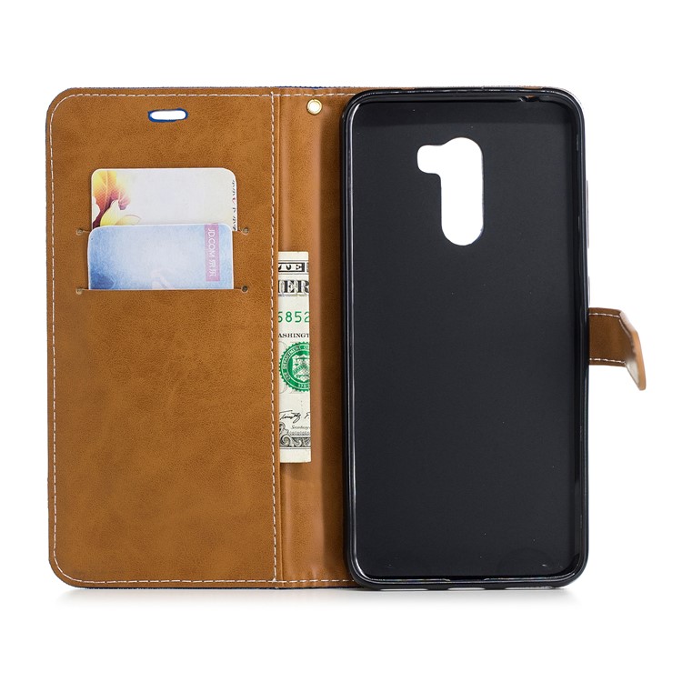 Splicing Jean Cloth PU Leather Wallet Stand Protective Case with Strap for Xiaomi Pocophone F1 / Poco F1 (India) - Baby Blue-8