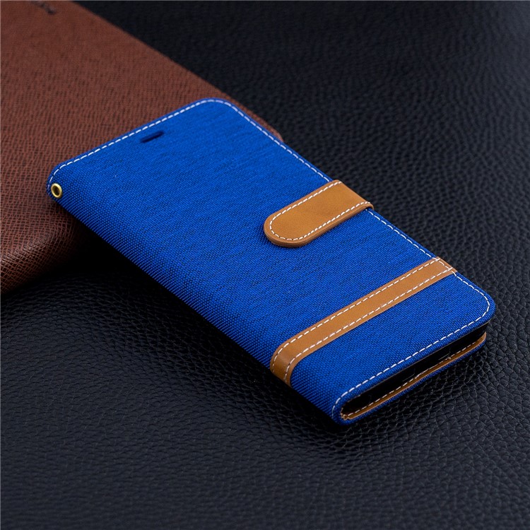 Splicing Jean Cloth PU Leather Wallet Stand Protective Case with Strap for Xiaomi Pocophone F1 / Poco F1 (India) - Baby Blue-9