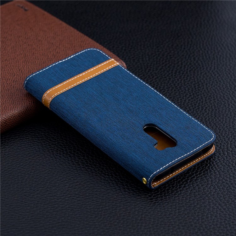 Splicing Jean Cloth PU Leather Wallet Stand Flip Case with Strap for Xiaomi Pocophone F1 / Poco F1 (India) - Dark Blue-10