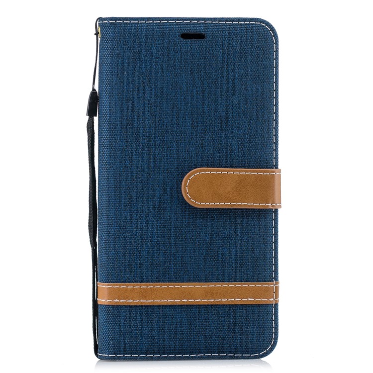 Splicing Jean Cloth PU Leather Wallet Stand Flip Case with Strap for Xiaomi Pocophone F1 / Poco F1 (India) - Dark Blue-2