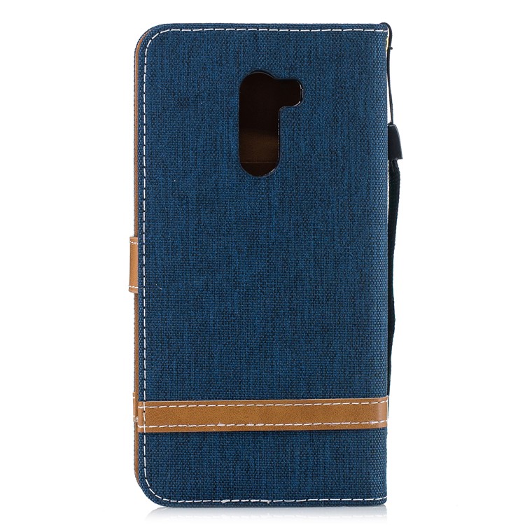 Splicing Jean Cloth PU Leather Wallet Stand Flip Case with Strap for Xiaomi Pocophone F1 / Poco F1 (India) - Dark Blue-3