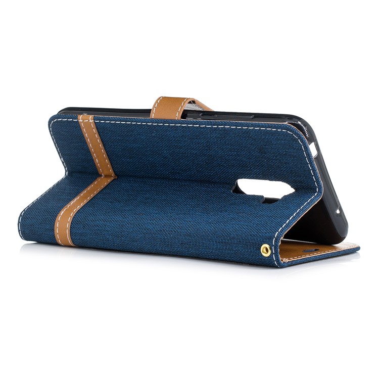 Splicing Jean Cloth PU Leather Wallet Stand Flip Case with Strap for Xiaomi Pocophone F1 / Poco F1 (India) - Dark Blue-4
