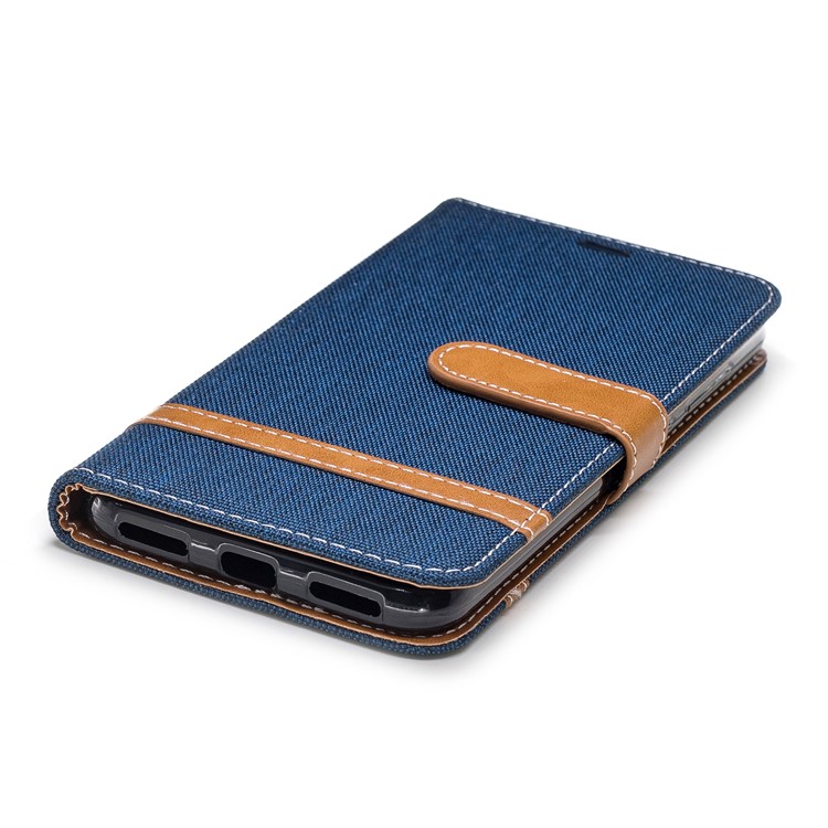 Splicing Jean Cloth PU Leather Wallet Stand Flip Case with Strap for Xiaomi Pocophone F1 / Poco F1 (India) - Dark Blue-6