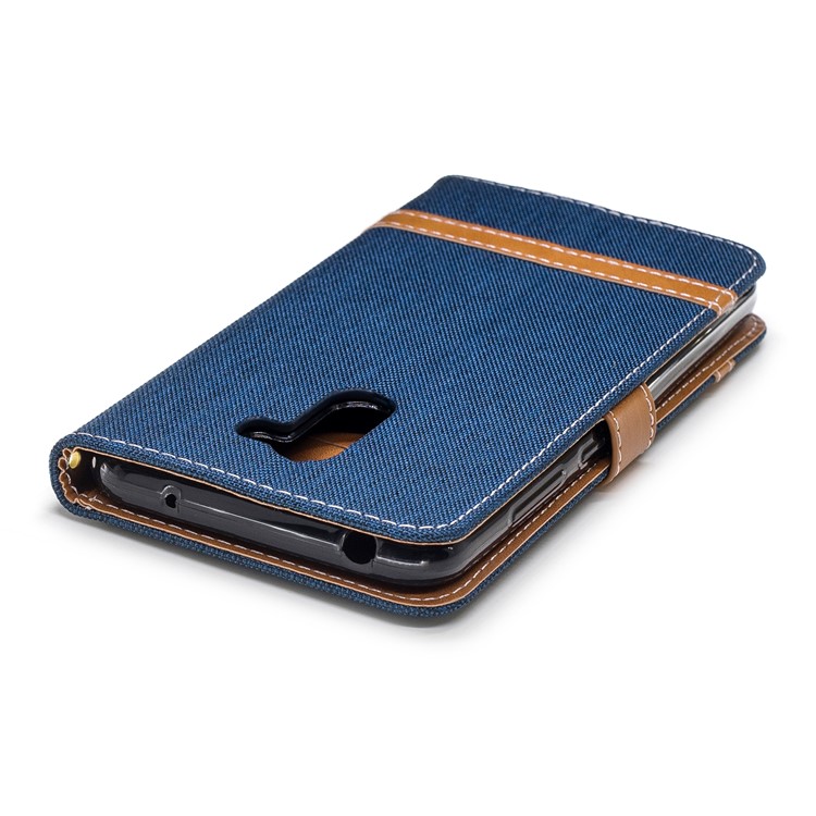 Splicing Jean Cloth PU Leather Wallet Stand Flip Case with Strap for Xiaomi Pocophone F1 / Poco F1 (India) - Dark Blue-7