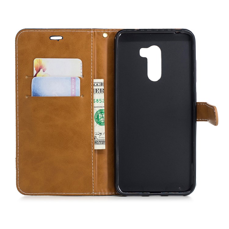 Splicing Jean Cloth PU Leather Wallet Stand Flip Case with Strap for Xiaomi Pocophone F1 / Poco F1 (India) - Dark Blue-8