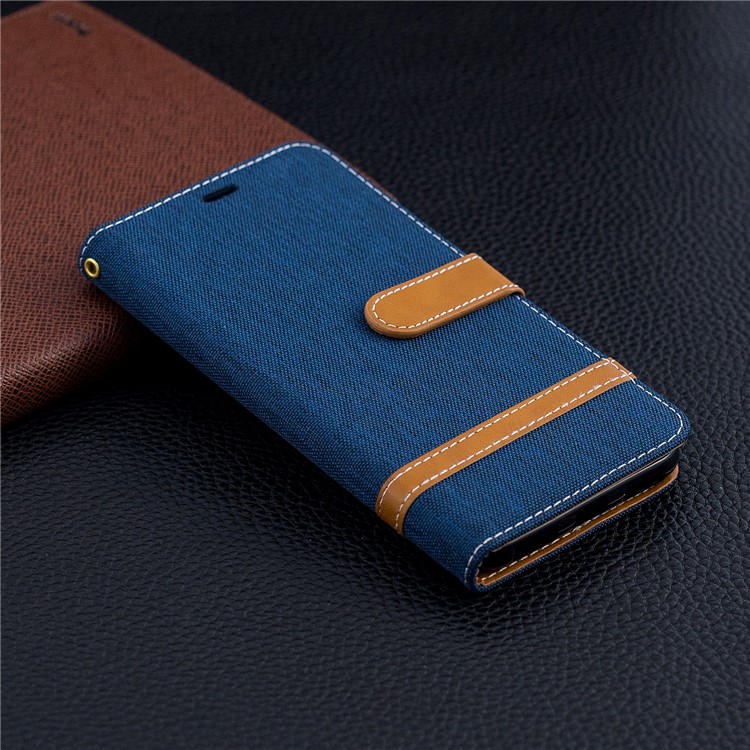 Splicing Jean Cloth PU Leather Wallet Stand Flip Case with Strap for Xiaomi Pocophone F1 / Poco F1 (India) - Dark Blue-9
