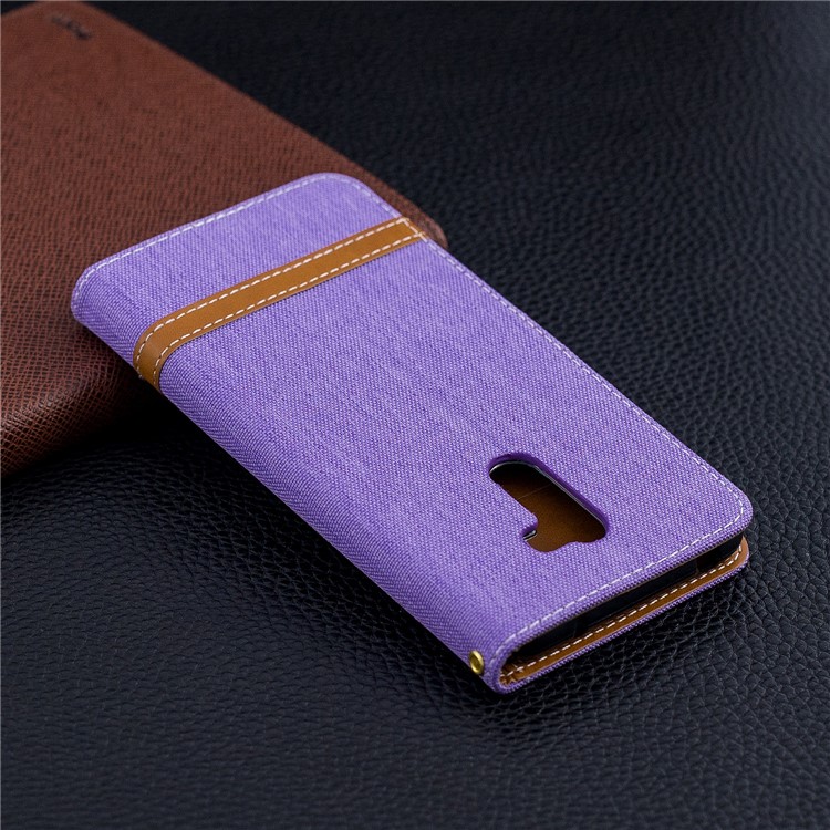 Splicing Jean Cloth PU Leather Wallet Stand Flip Cover with Strap for Xiaomi Pocophone F1 / Poco F1 (India) - Purple-10