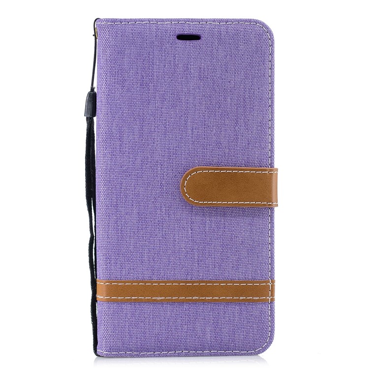 Splicing Jean Cloth PU Leather Wallet Stand Flip Cover with Strap for Xiaomi Pocophone F1 / Poco F1 (India) - Purple-2
