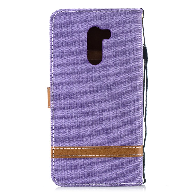 Splicing Jean Cloth PU Leather Wallet Stand Flip Cover with Strap for Xiaomi Pocophone F1 / Poco F1 (India) - Purple-3