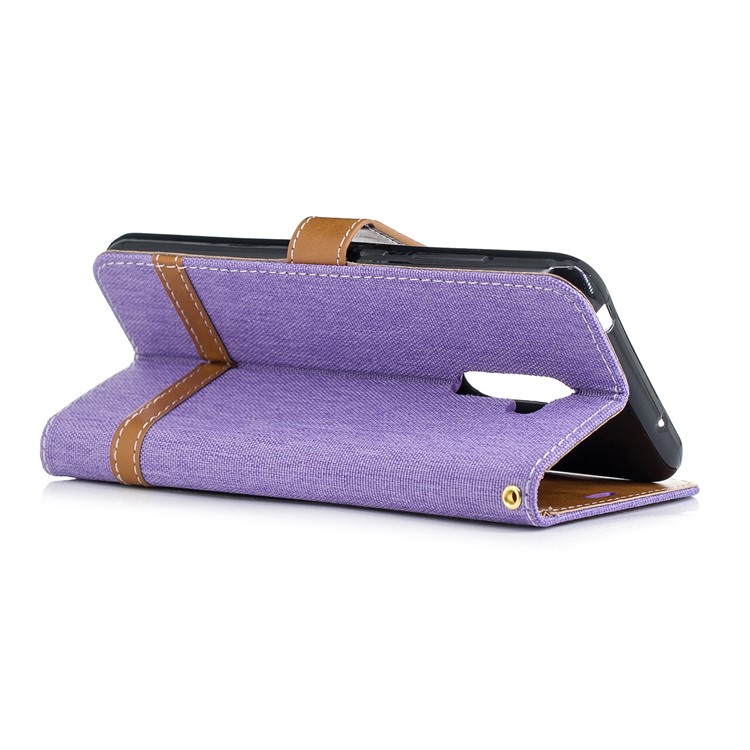 Splicing Jean Cloth PU Leather Wallet Stand Flip Cover with Strap for Xiaomi Pocophone F1 / Poco F1 (India) - Purple-4