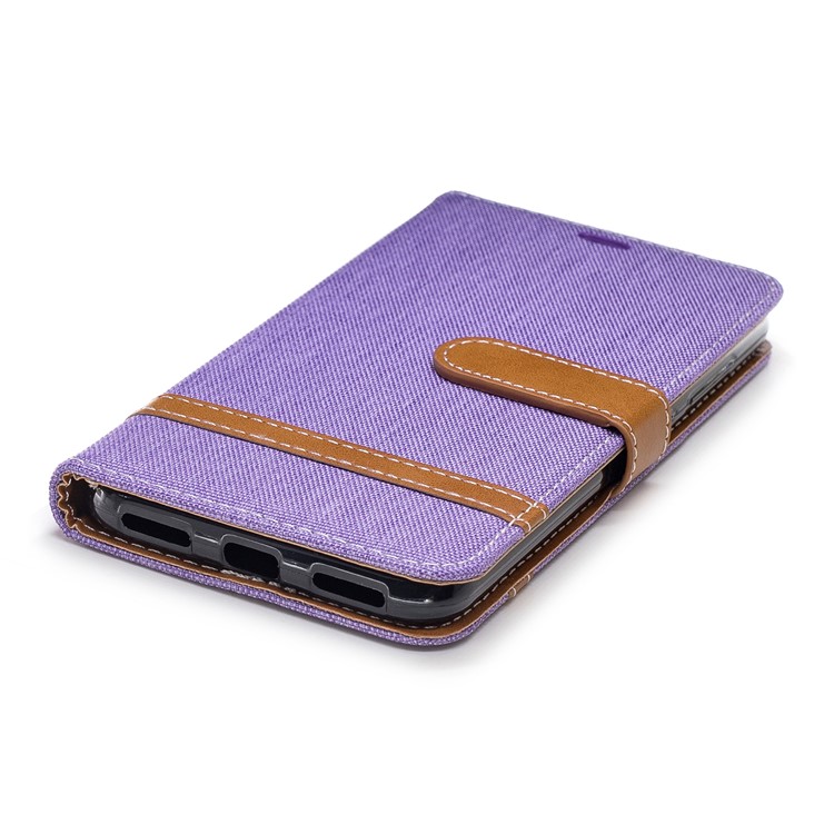 Splicing Jean Cloth PU Leather Wallet Stand Flip Cover with Strap for Xiaomi Pocophone F1 / Poco F1 (India) - Purple-6
