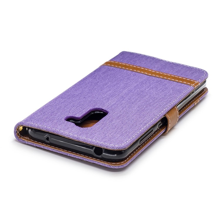 Splicing Jean Cloth PU Leather Wallet Stand Flip Cover with Strap for Xiaomi Pocophone F1 / Poco F1 (India) - Purple-7