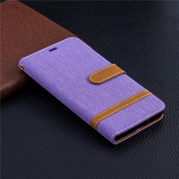 Splicing Jean Cloth PU Leather Wallet Stand Flip Cover with Strap for Xiaomi Pocophone F1 / Poco F1 (India) - Purple-9