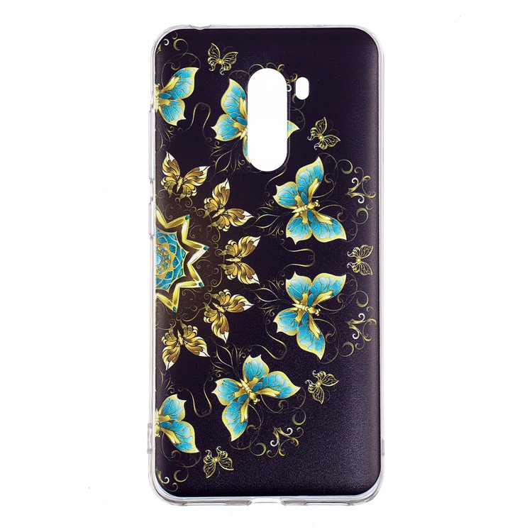 Pattern Printing Soft TPU Case for Xiaomi Pocophone F1 / Poco F1 (India) - Gold and Blue Butterflies-2