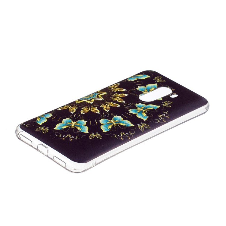 Pattern Printing Soft TPU Case for Xiaomi Pocophone F1 / Poco F1 (India) - Gold and Blue Butterflies-3