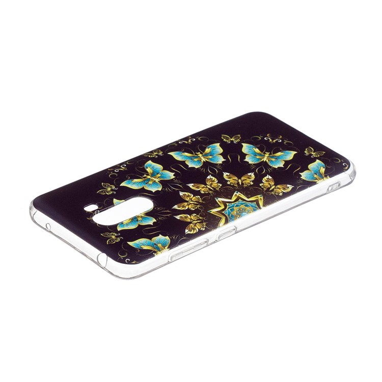 Pattern Printing Soft TPU Case for Xiaomi Pocophone F1 / Poco F1 (India) - Gold and Blue Butterflies-4