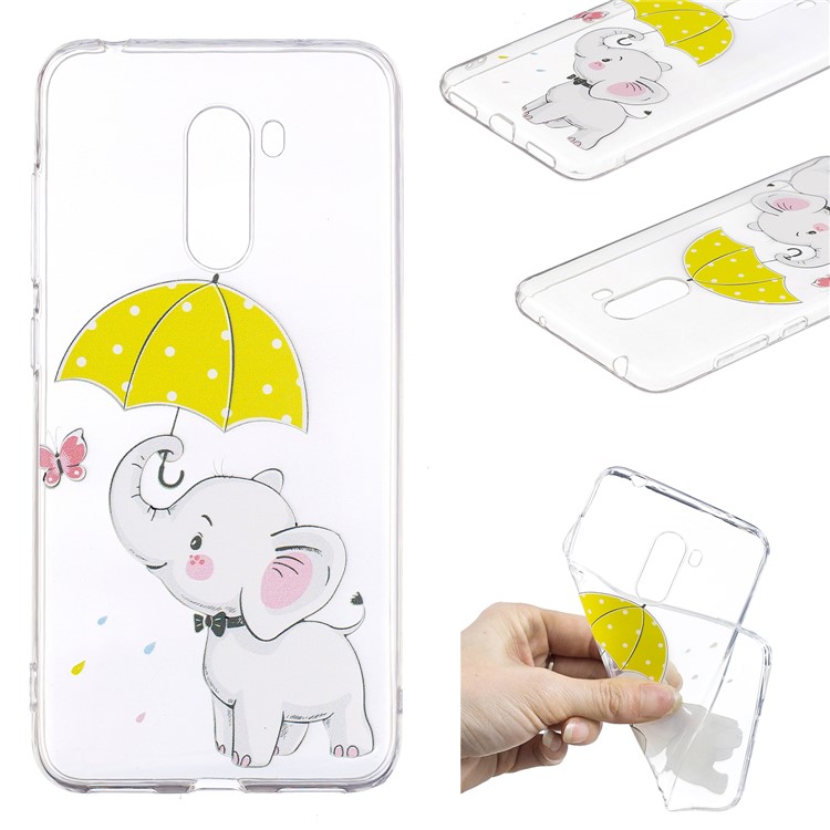 Pattern Printing Soft TPU Cell Phone Cover for Xiaomi Pocophone F1 / Poco F1 (India) - Little Elephant with Umbrella-1