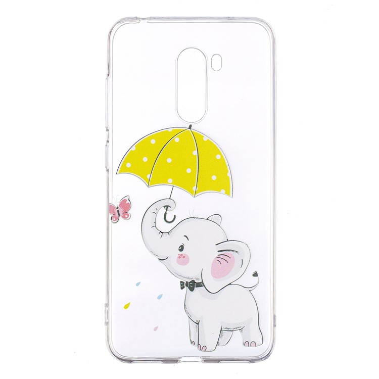 Pattern Printing Soft TPU Cell Phone Cover for Xiaomi Pocophone F1 / Poco F1 (India) - Little Elephant with Umbrella-2