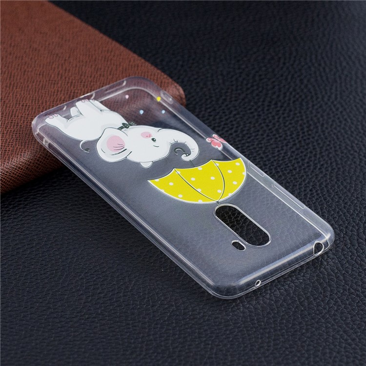 Pattern Printing Soft TPU Cell Phone Cover for Xiaomi Pocophone F1 / Poco F1 (India) - Little Elephant with Umbrella-7