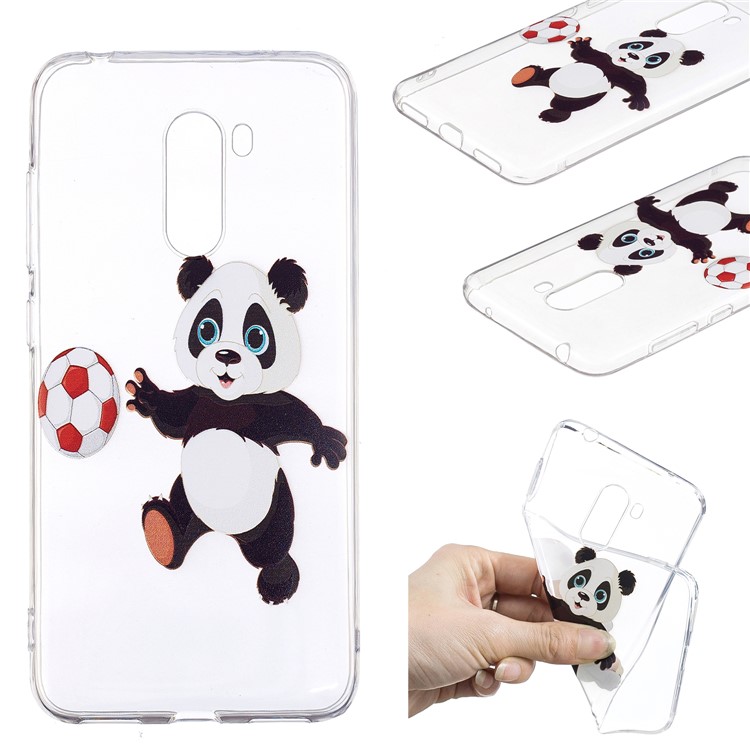 Pattern Printing Soft TPU Back Shell for Xiaomi Pocophone F1 / Poco F1 (India) - Panda Plays Football-1